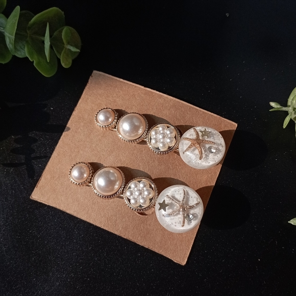 Gold Starfish Romantic Pearlcore Hair Clips - Picture 6 of 13
